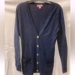 Lilly Pulitzer Womens Navy Blue Long Sleeves Button Front Cardigan Sweater Sz S